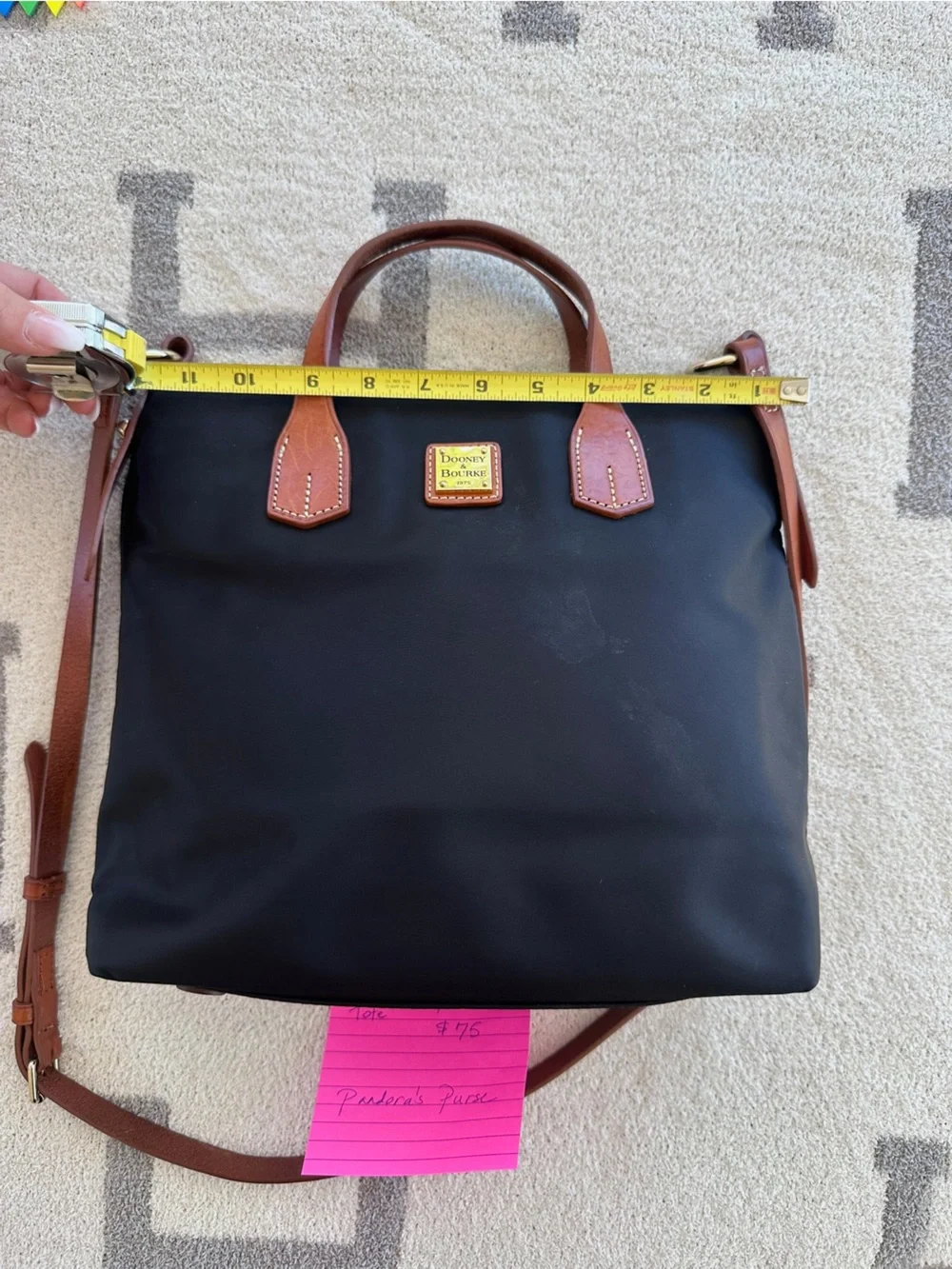 Nylon navy Dooney tote with crossover strap